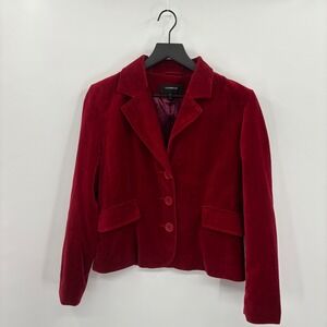 Colebrook Womens Red Velvet Blazer Jacket Medium Cotton Preppy Office TM43905